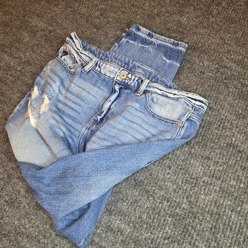KanCan Jeans Women Size 7‎ 27 Distressed Blue Denim Straight Leg Pants